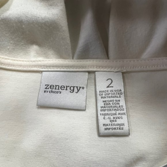 Chico's Zenergy 3/4 Sleeve Blouse Ivory, Black, Gray & Silver Size L - Picture 8 of 8